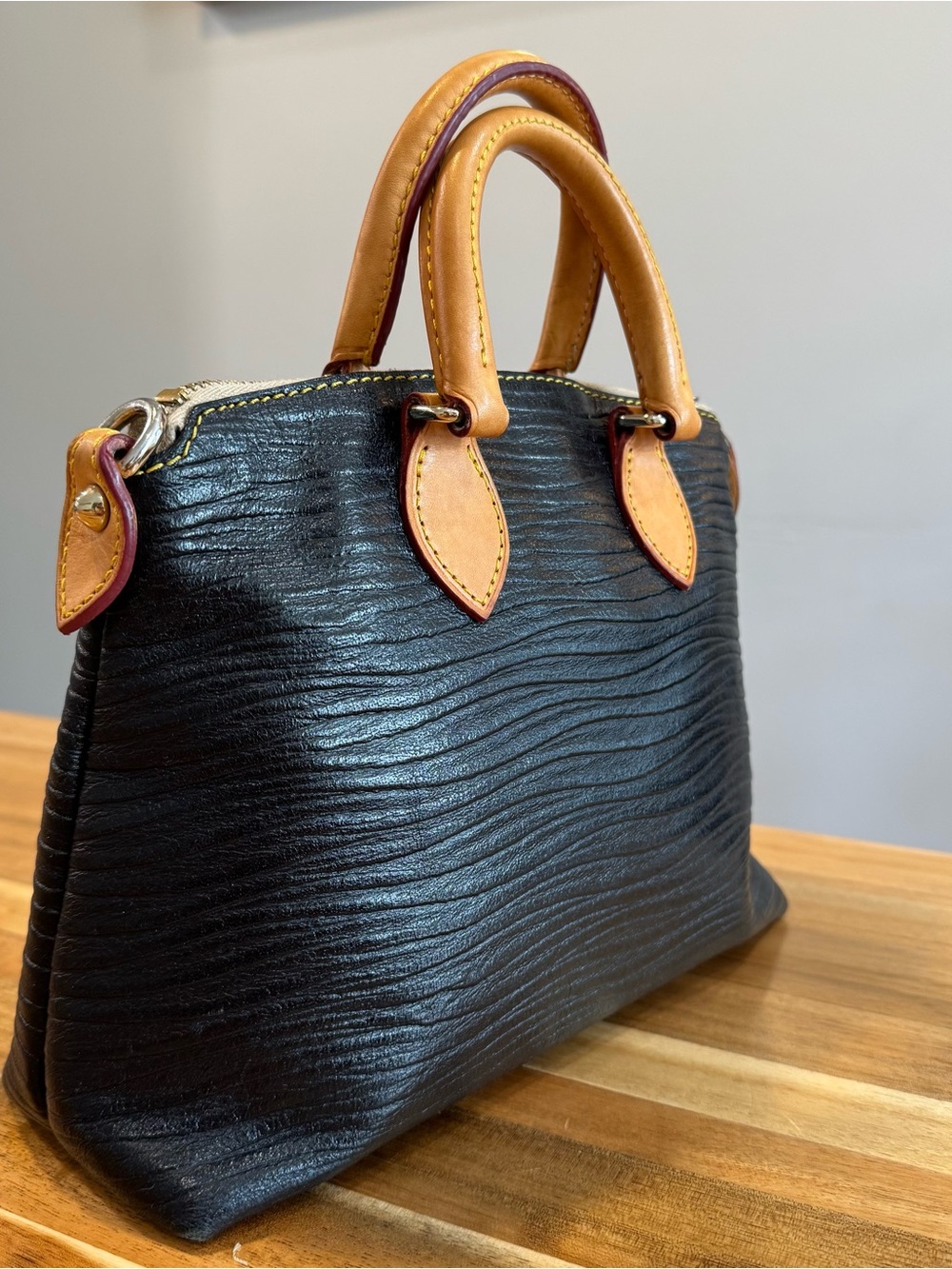 Dooney & Bourke Black Leather Satchel with Tan Accents - Picture 6 of 14